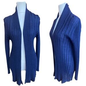 EILEEN FISHER 100% Baby Alpaca Ribbed Open-Front Cardigan Navy Small Wool Blue